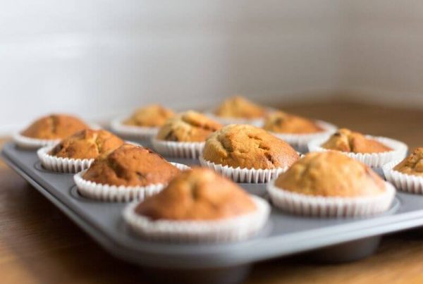 banana muffins in tray