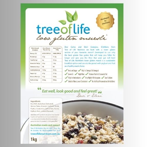low gluten muesli label